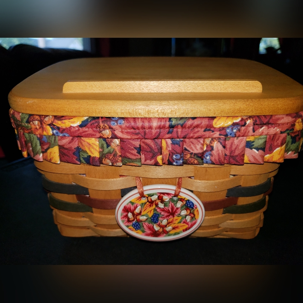 Shades of Autumn Longaberger Recipe Basket 1994, Protector, Liner, Recipe Cards
